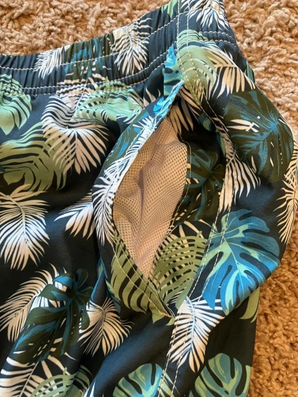 Mens 2XL Swim Trunks Bundle Tropical Palm Ombre Blue Pink Tie Waist Board Shorts